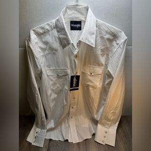 Wrangler Pearl Snap Long Sleeve Shirt Men’s Large White Striped Western Cowboy